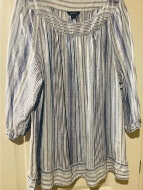 Lands' End Blue and White Striped Peasant Tunic